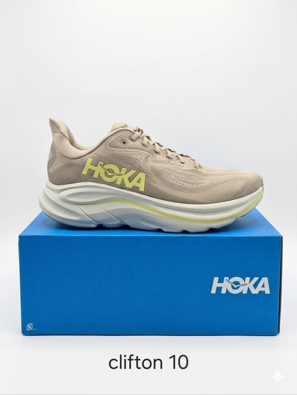 Hoka Clifton 10  (D) MENS Beige with Pale Yellow
